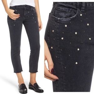 DL1961 Mara Black Raw Hem Stud Ankle Straight Leg Jean Size 25 NWT